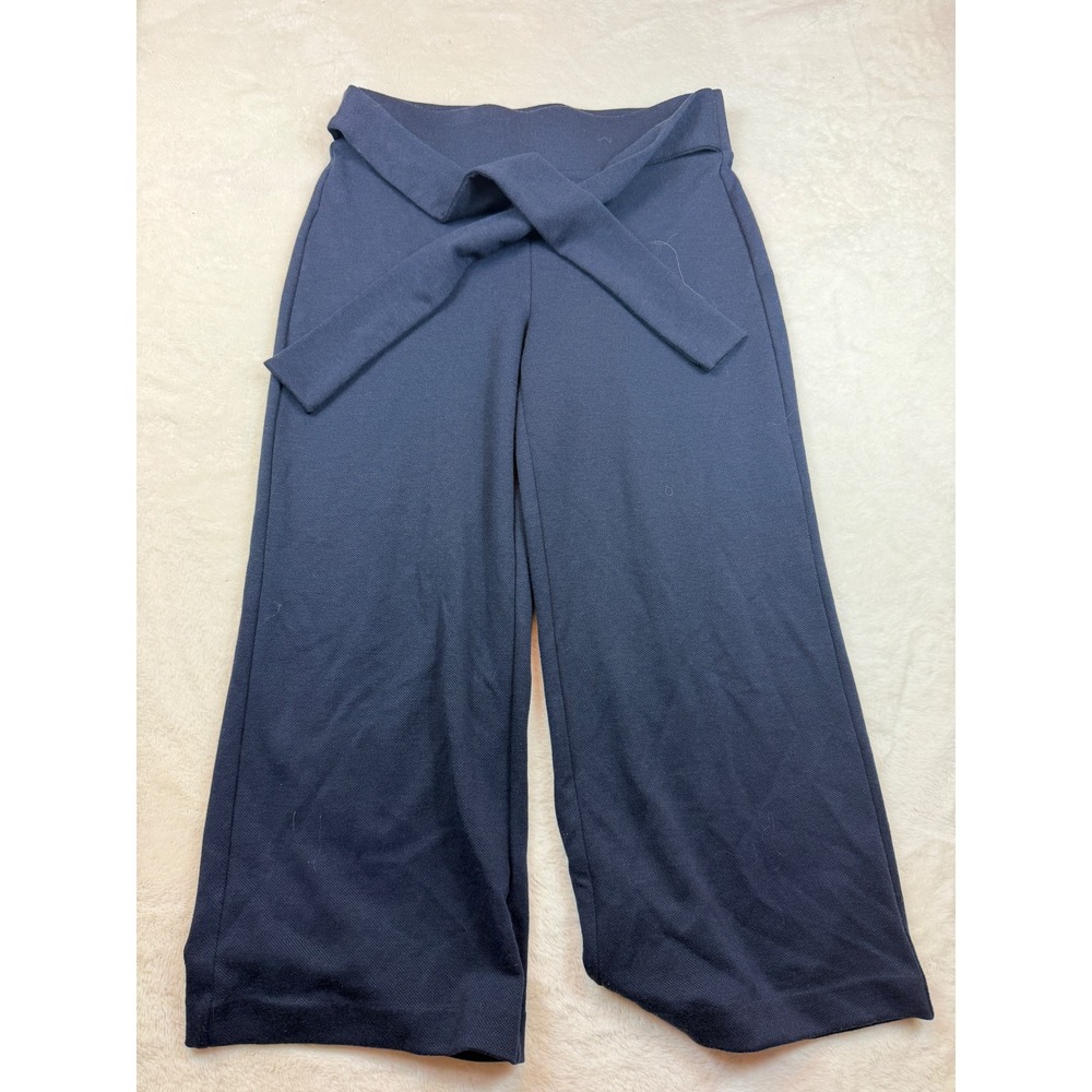 Ann Taylor Factory Navy Blue Wide Leg Crop Pants Tie Waist Knit Womens 6 - Picture 1 of 3